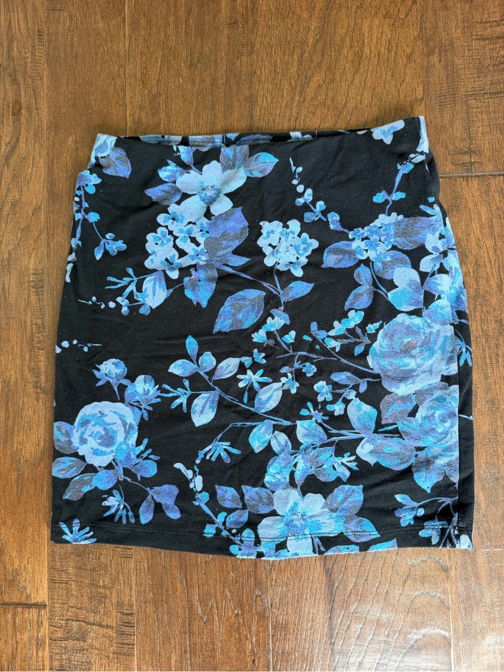 Express Black Mini Skirt with Blue Floral Print